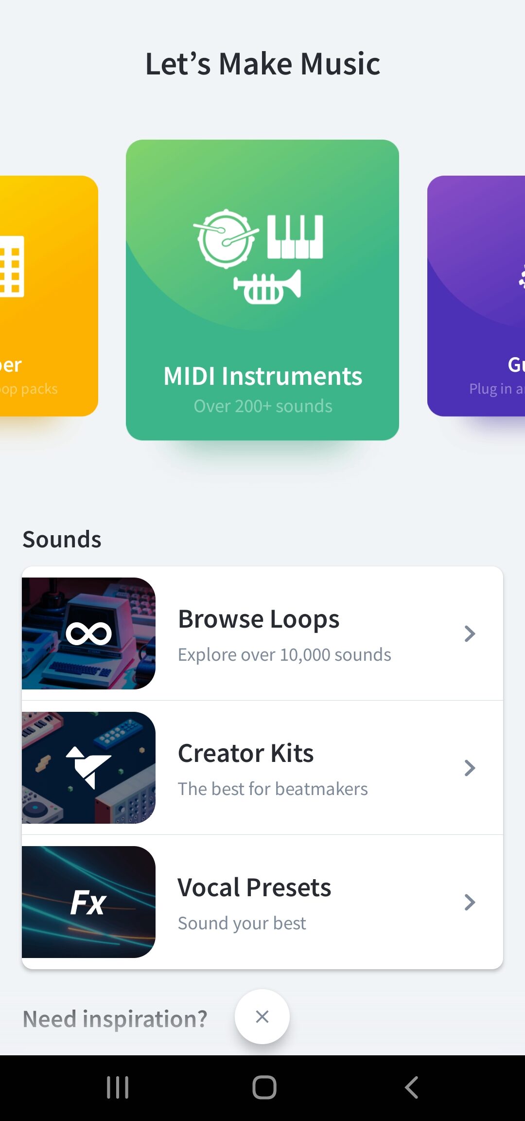 Selecting MIDI Instrument in bandlab