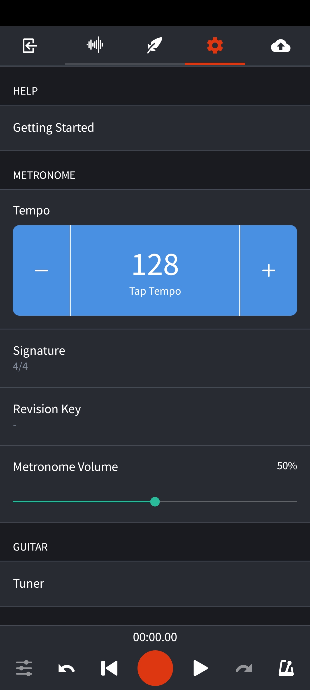 Tempo selection screen bandlab