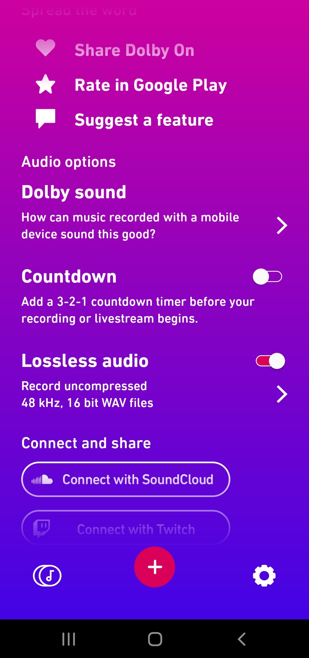 Dolby On settings screen