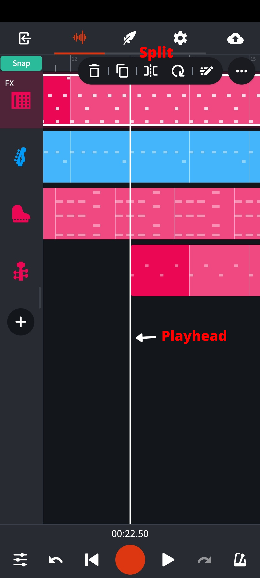 Splitting the clips in bandlab